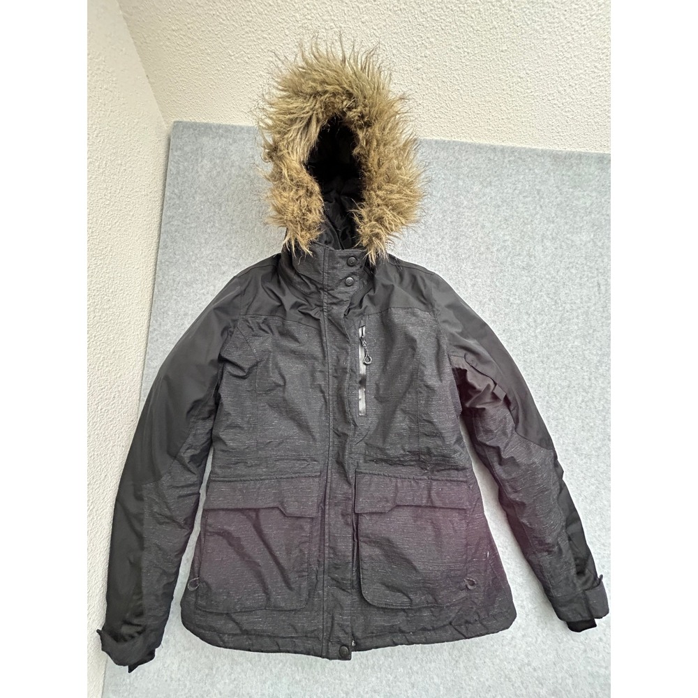 Magellan Outdoors Womens Black MagProof Winter Parka Faux Fur Hood Jacket Medium